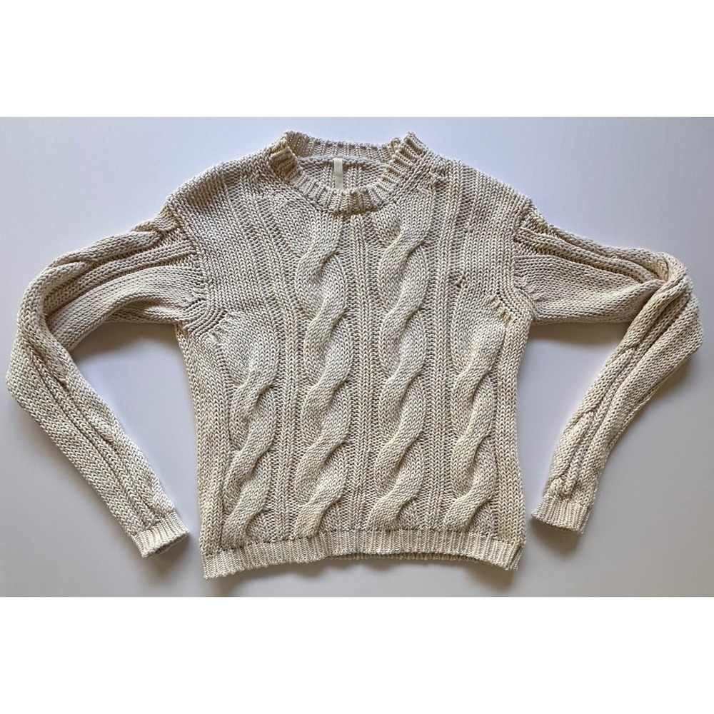 MJ Watson Cable Knit Sweater Cream Off-White 100% Cotton Made in Italy Women's M
